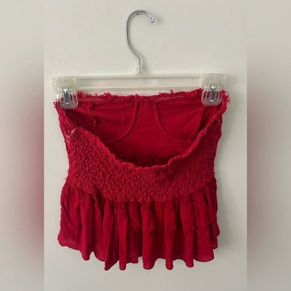 Free People Red Lace Ruffle Mini Top - Picture 2 of 4